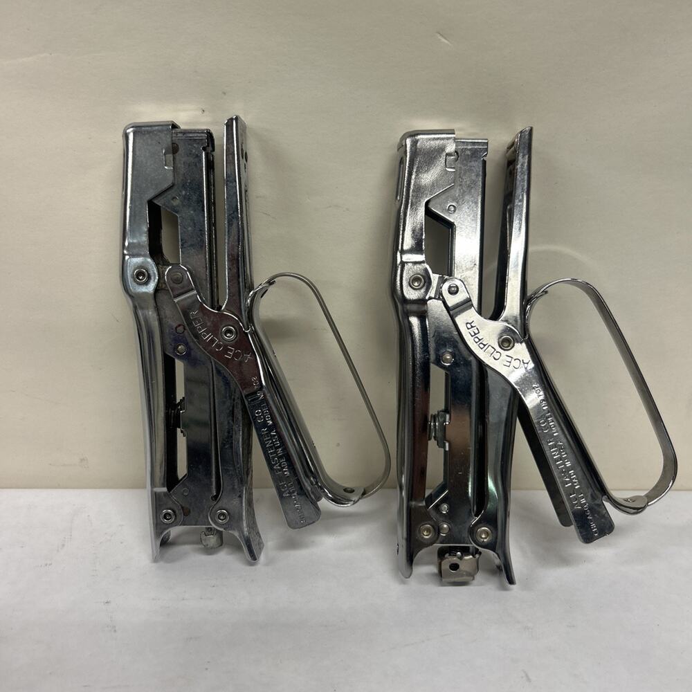 Pair Of Vintage USA ACE Clipper Plier Staplers Works Good READ DESCRIPTION